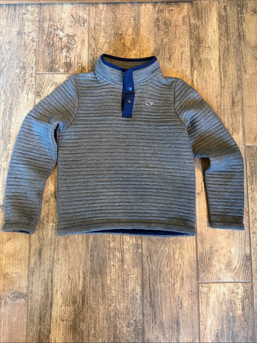 Vineyard Vines Gray Ribbed Pullover with Navy Trim